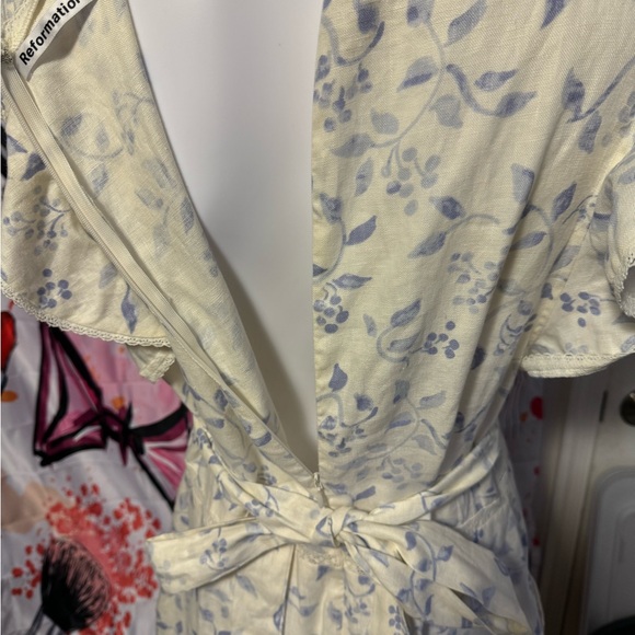 NWOT Reformation unlined pastel blue flowered country cotton smock pocket dress - Picture 8 of 16